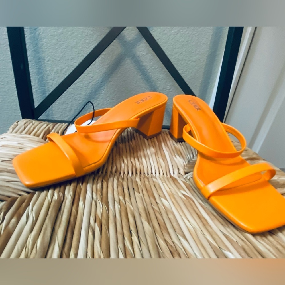 Faux leather double strap chunky heeled sandals - 9